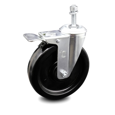 6 Inch Phenolic Swivel 3/8 Inch Threaded Stem Caster With Total Lock Brake SCC